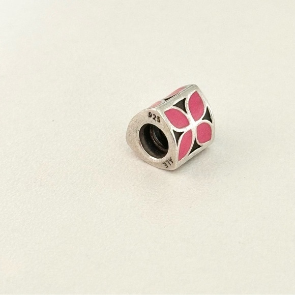 Pandora Pink Enamel Triple Sided Flowers Floral Block Retired Bead Charm - Picture 3 of 4
